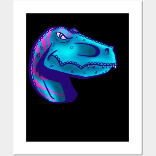 Dinosaur Blue Neon Posters and Art